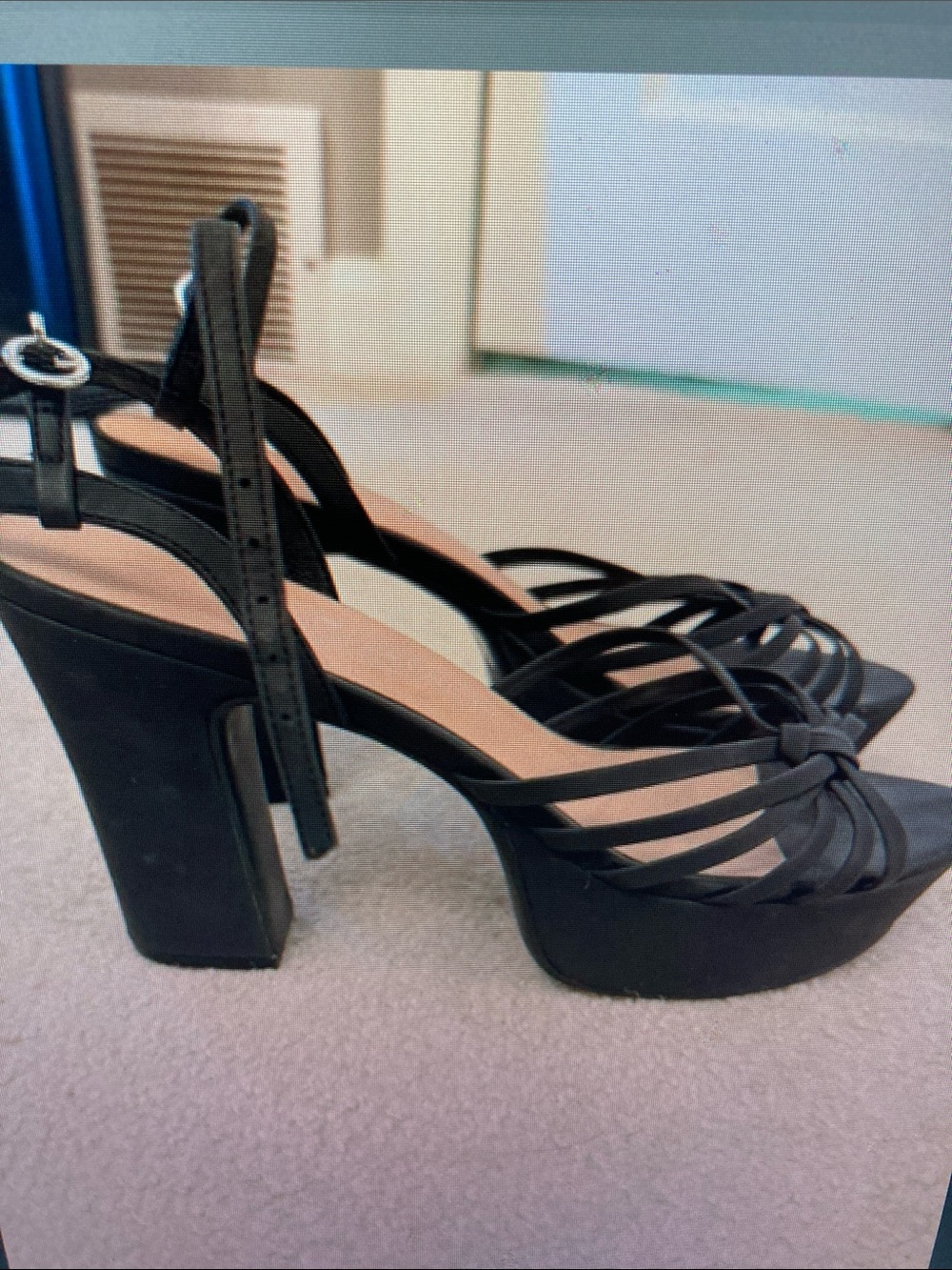 Black Strappy Platform Block Heel Sandals - Women's